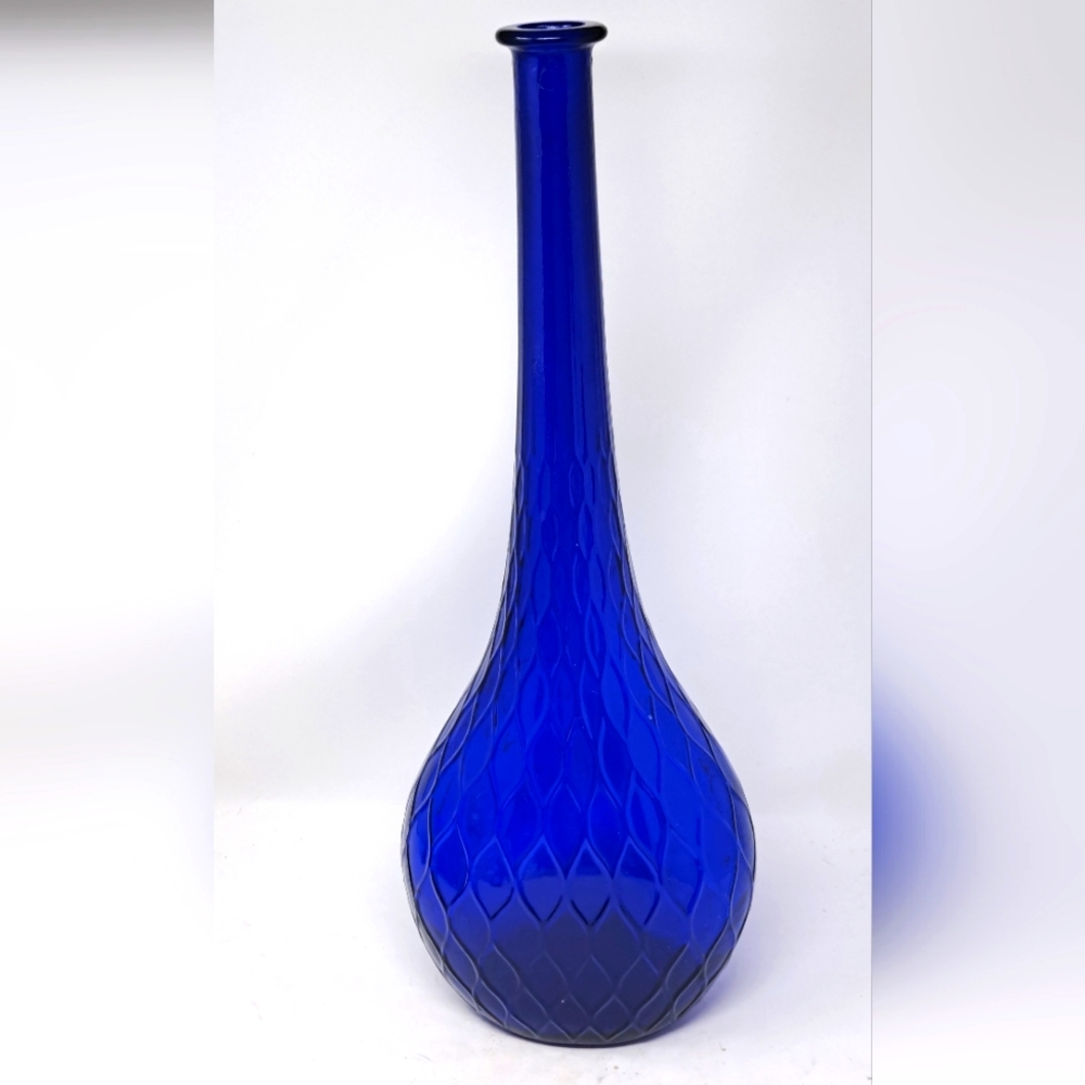 Vintage Empoli? Cobalt Blue Genie Bottle With Fish Net Pattern